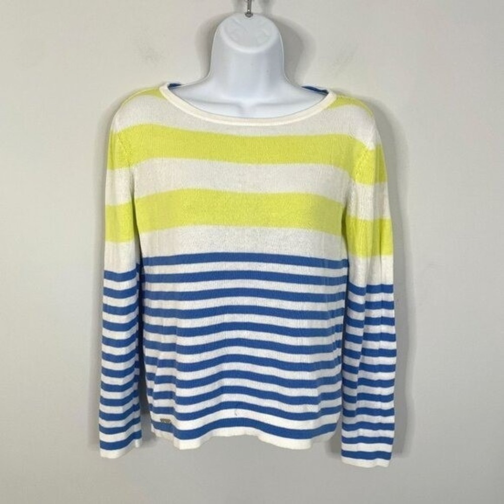 Lilly Pulitzer Preppy Stripe Sweater Small Logo Blue Coastal Nautical Capsule